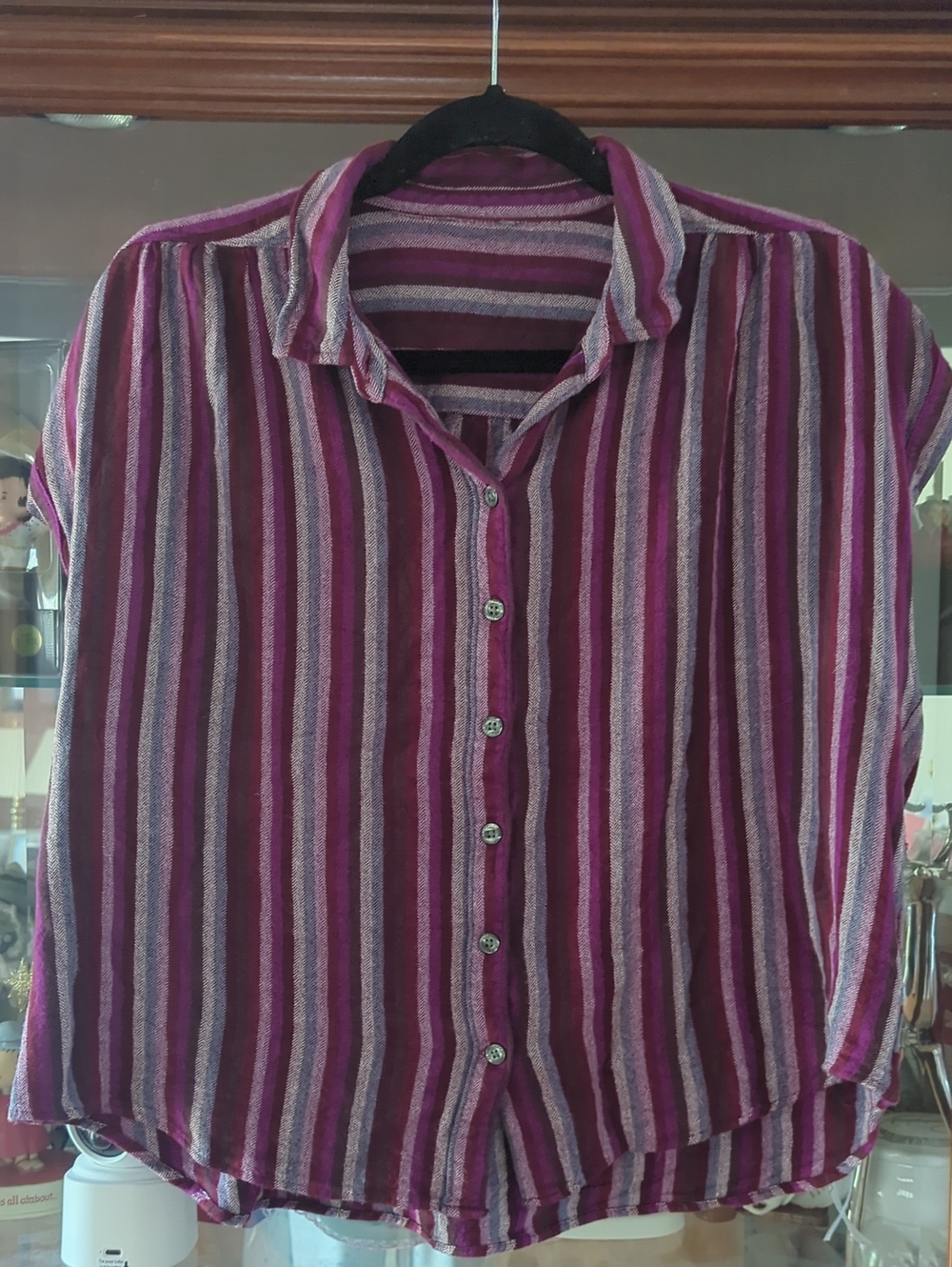 Women’s Striped Button-Up Shirt in Magenta and Lavender